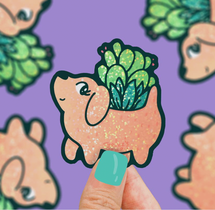 Puppy Planter Glitter Sticker