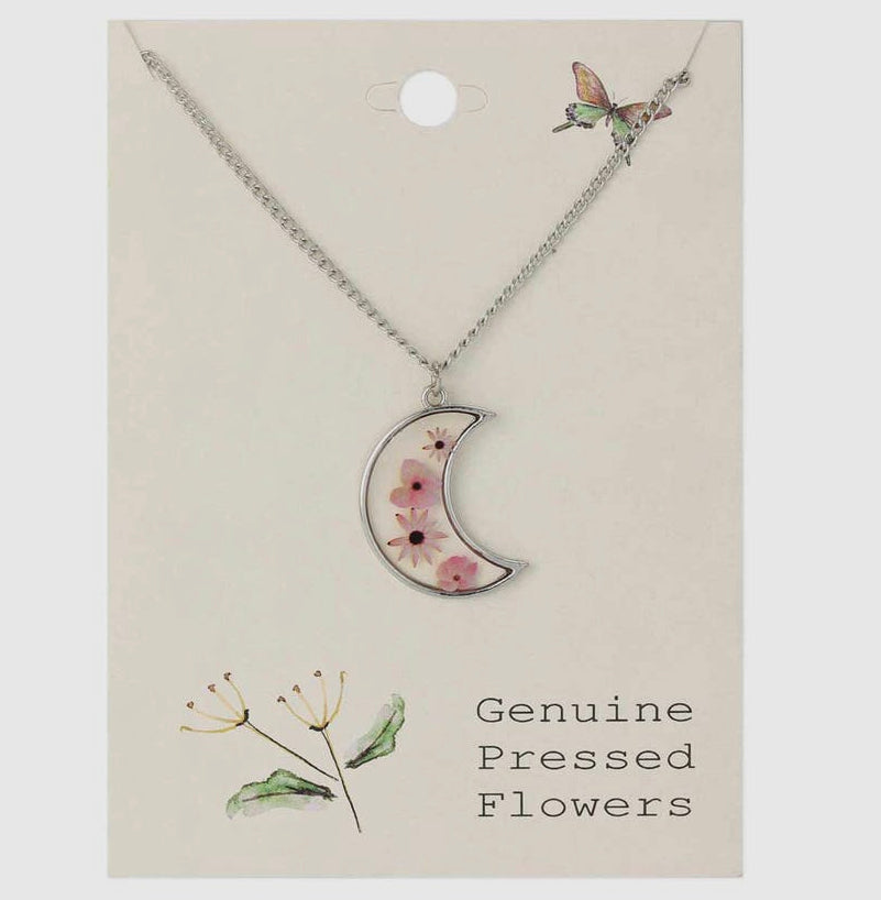 Pink Floral Moon Necklace