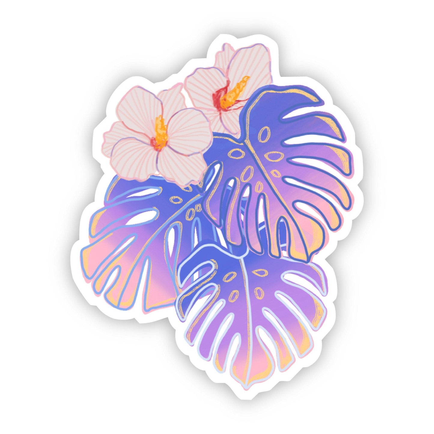 Purple and Orange Monstera Hibiscus Sticker