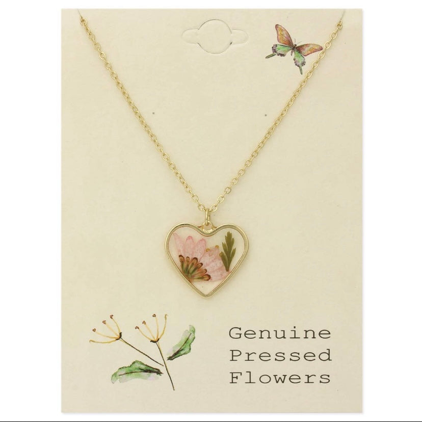 Dried Floral Heart Necklace