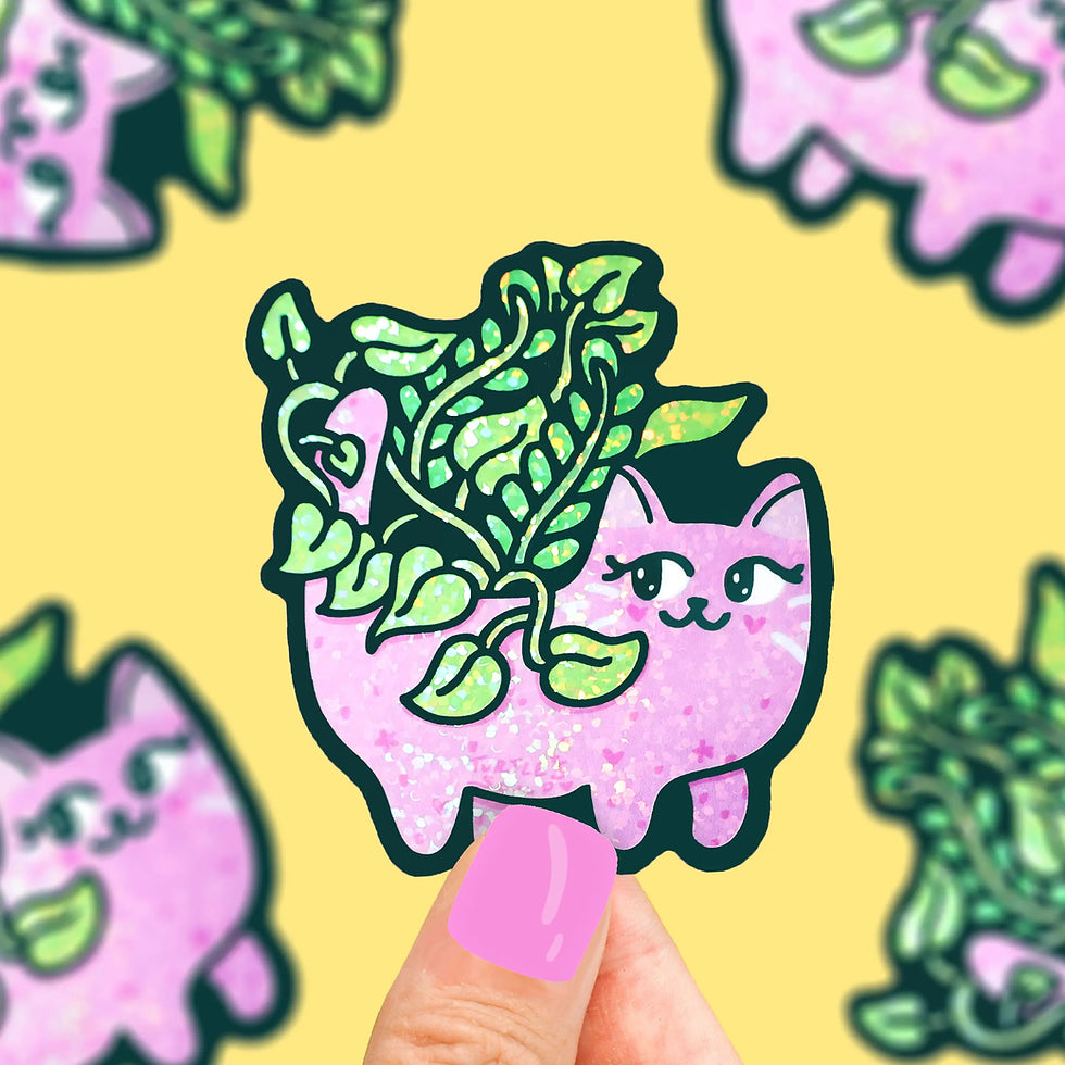 Kitty Planter Glittery Sticker